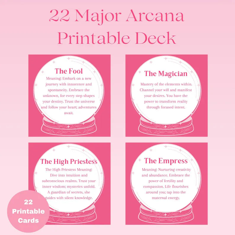 Printable Tarot Major Arcana  22 Definition Beginner Tarot (Digital Download)